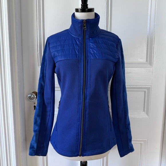 Luhta Women's Fleece Knit Quilted Channel Blue Ski Midlayer Jacket Small - Picture 1 of 16